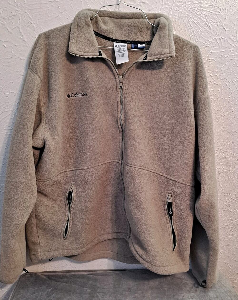 COLUMBIA Mens Unisex Sz XL Extra Large Grey Tan Full Zip Fleece Jacket